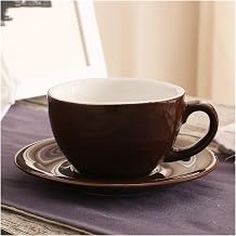 Cup and Saucer Set 200ml Wide Mouth Cappuccino Coffee Cup with Saucer Thick Colored Glaze Ceramic Espresso Coffee Cup Sets 101 Color 1 Set Brown