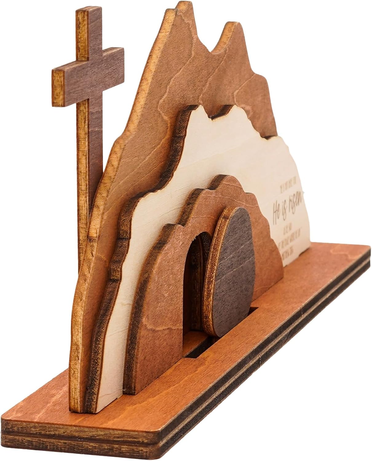 He is Risen Easter Decor, Empty Tomb Easter Decoration, Resurrection Decorations, Christian Gifts, Wooden Cross Display for Tabletop Christian Home Decor Religious Easter Scene for Indoor Use