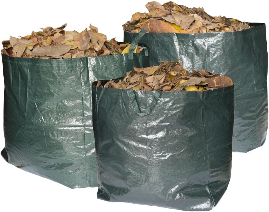 Garden Waste Bags Premium Set of 3 Reusable Bags with Handles, 272 Litre Capacity Per Bag, Heavy Duty & Waterproof Rubbish Sacks Best for Grass, Leaves, Trees, Plants, Flowers, Weed, Hedges & Shrubs