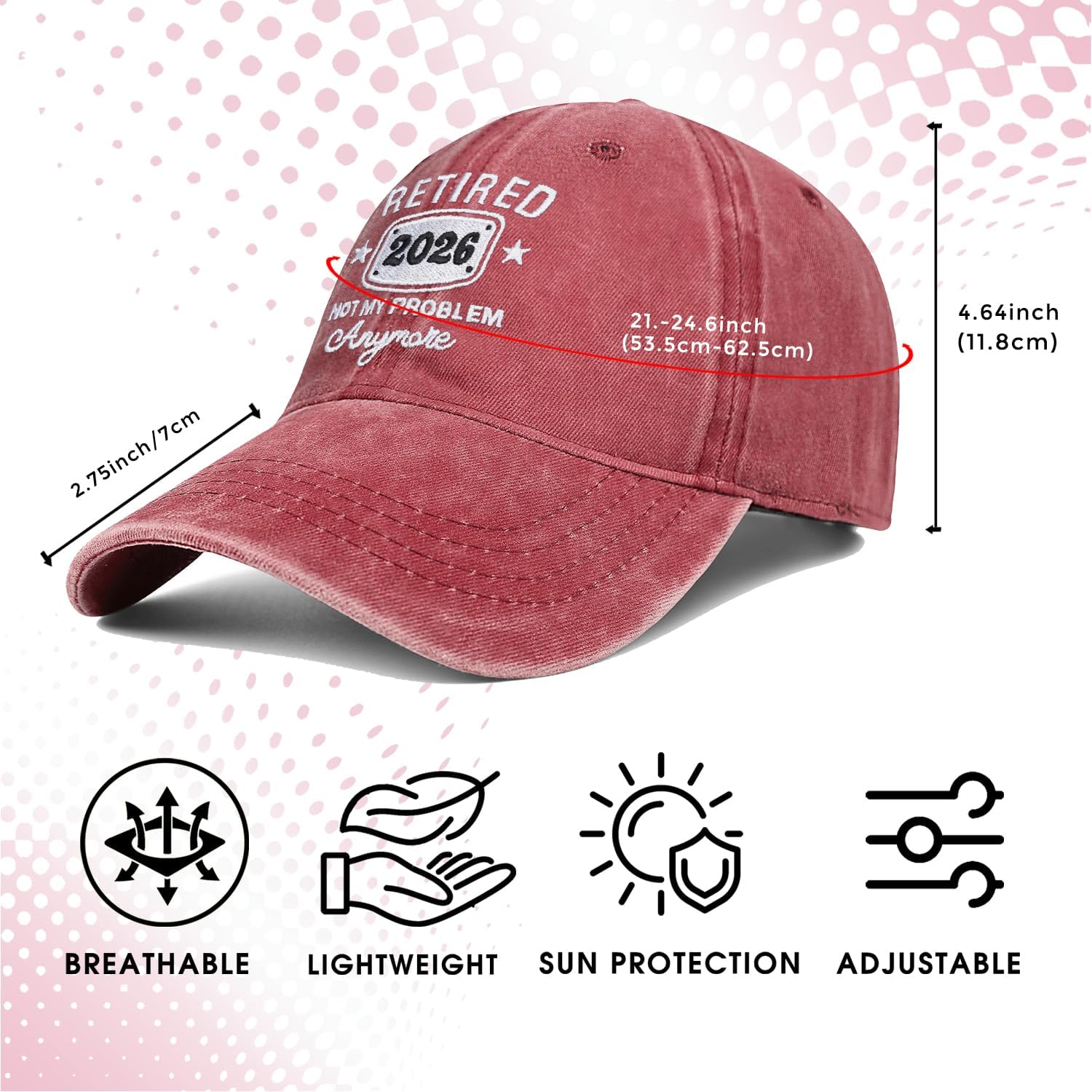 Retirement Gifts for Women Men Hat Retired 2026 Gift Not My Problem Anymore Embroidered Baseball Cap Red - Image 3