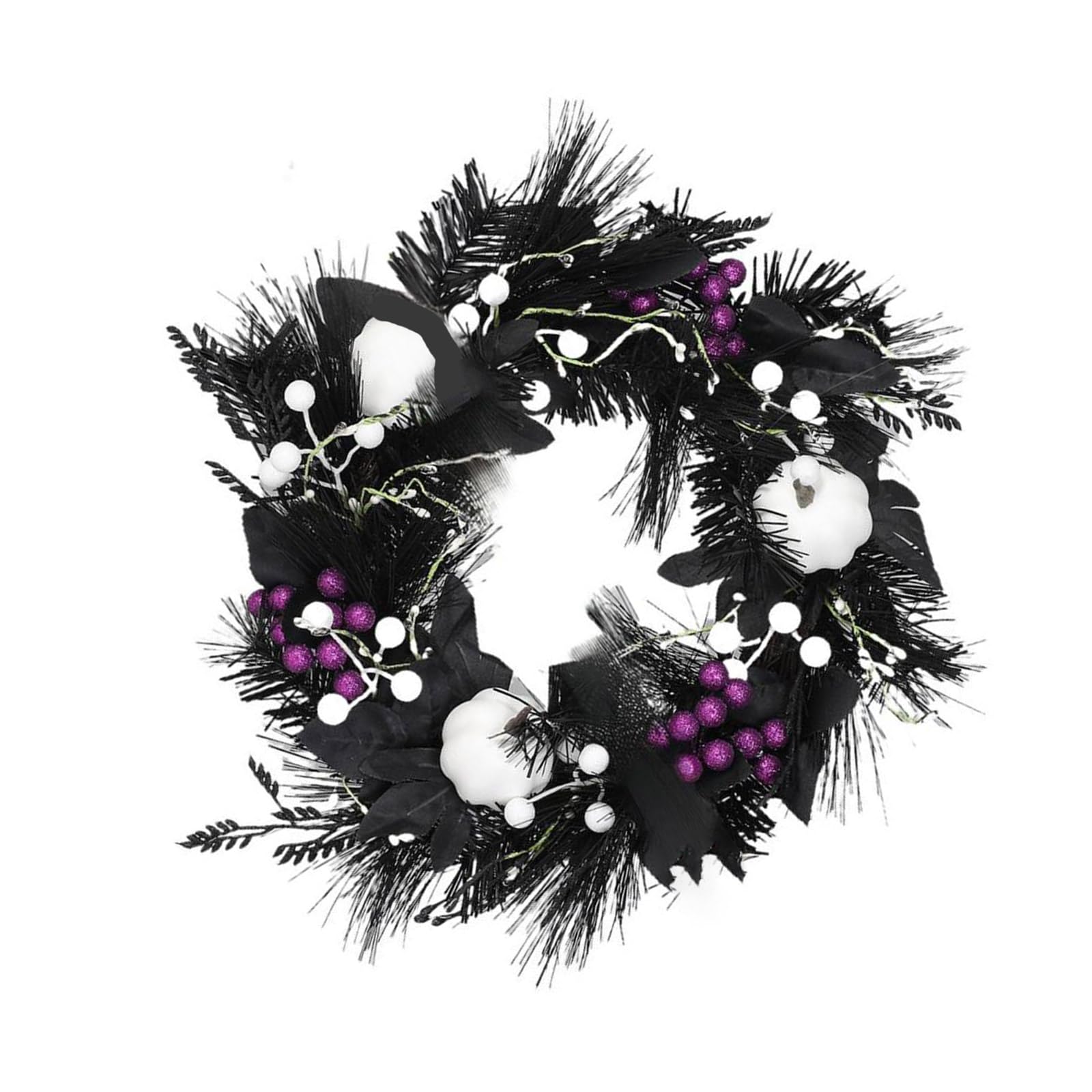 Kalttoy Multicolor Garlands Halloween Wreath Featuring White Pumpkins, Seasonal Door Hanging Decor For Home Festival White Pumpkins Front Door Wreath For Home Party Festival Porch Patio Decoration