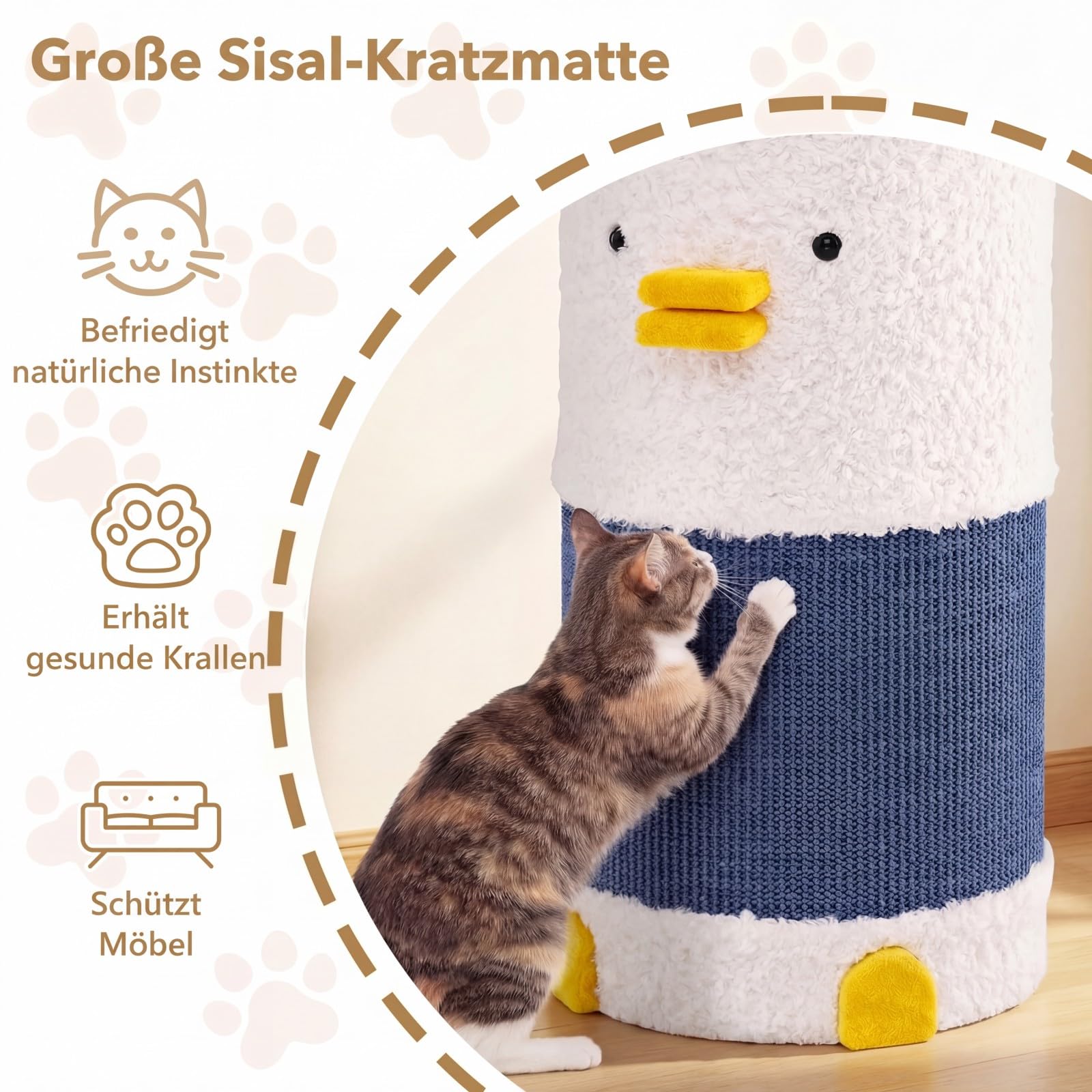COSTWAY Kratztonne, Ø 35 cm, 66 cm hoch, Katzentonne mit Sisal-Kratzmatte, 2 Katzenhöhlen, Bett & Plüschrand, Kratzbaum für kleine und mittelgroße Katzen, Katzenbaum bis 15 kg, Blau