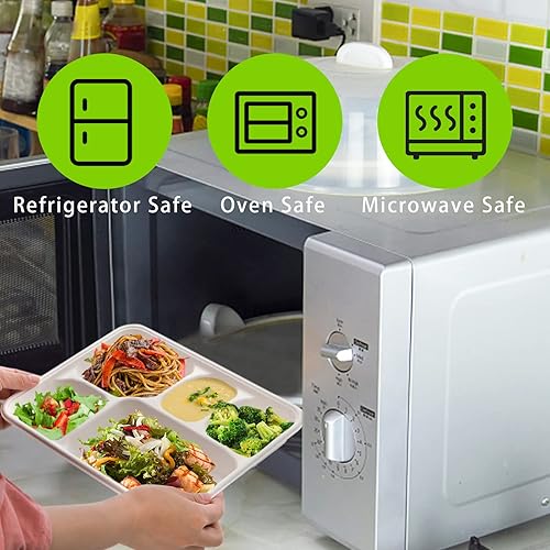 Miniatura 6 de Hacaroa Paquete de 50 platos de papel compostables de 5 compartimentos, bandejas desechables naturales para almuerzo escolar, platos divididos