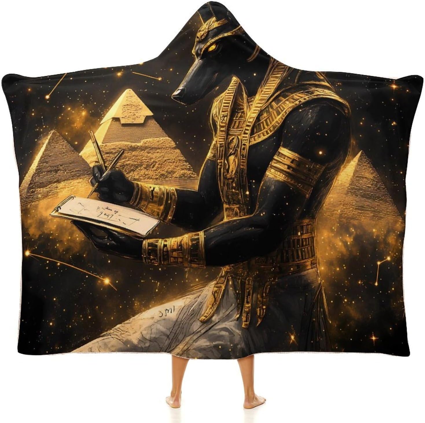 God Ancient Egyptian Pyramids Wearable Blanket Oversized Throw Cape | Cozy Hooded Blanket Gifts for Women Men