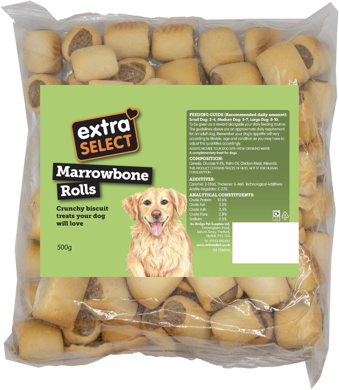 Marrowbone Rolls - Crunchy Dog Biscuits & Snacks with Meaty Center - Marrow Bone Puppy Treats & Bedtime Biscuits for Dogs - 500 g