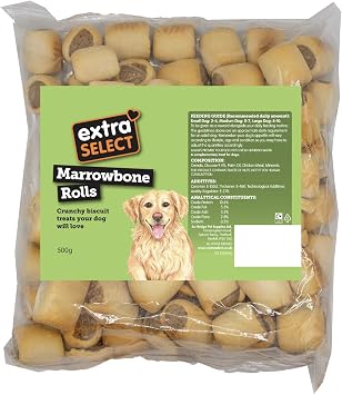 Extra Select Marrowbone Rolls - Crunchy Dog Biscuits & Snacks with Meaty Center - Marrow Bone Puppy Treats & Bedtime Biscuits for Dogs - 500 g