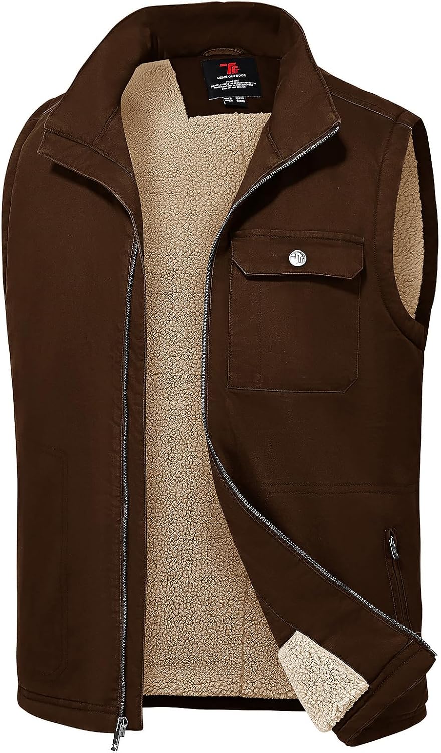 TBMPOY Men's Winter Vest Outerwear Fleece Sherpa-Lined Casual Vests Warm Cotton Jacket With Full Zipper