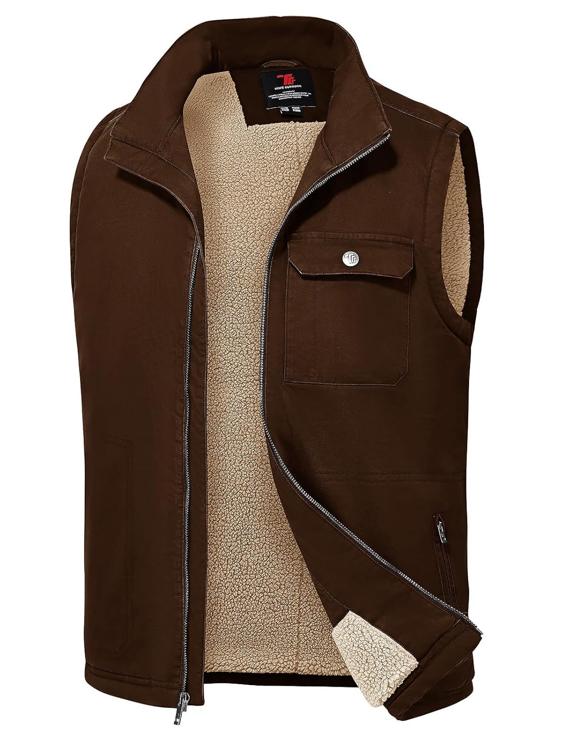TBMPOY Mens Winter Vest Outerwear Fleece Sherpa-Lined Casual Vests Warm Cotton Jacket With Full Zipper