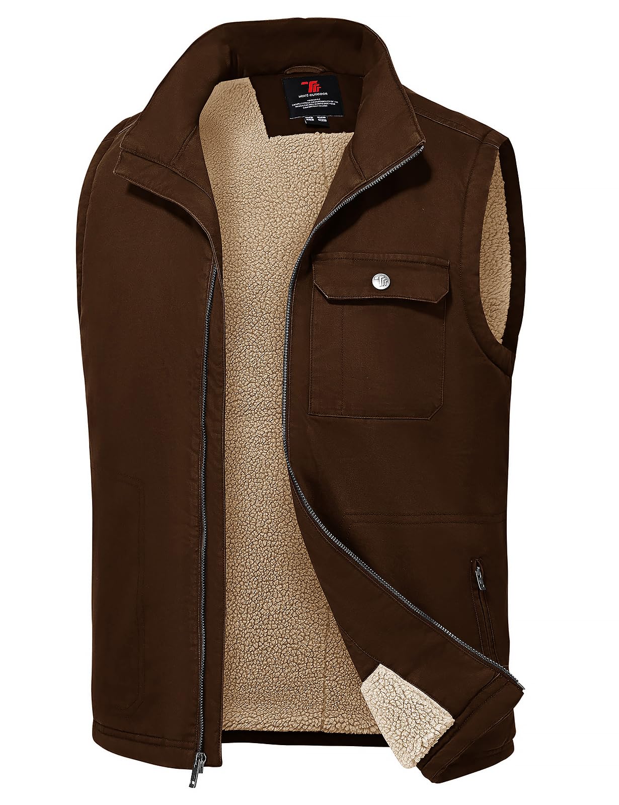TBMPOY Mens Winter Vest Outerwear Fleece Sherpa-Lined Casual Vests Warm Cotton Jacket With Full Zipper