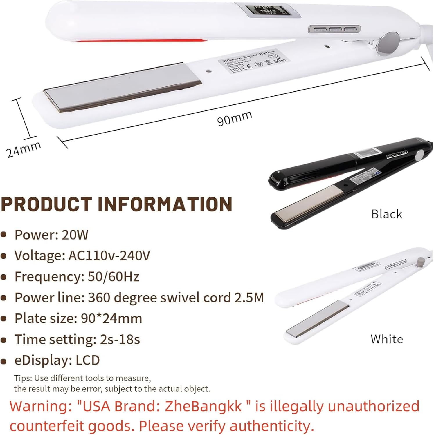 Ultrasonic Infrared Hair Care Iron Recovers The Damaged Hair LED Display Treatment Styler Cold Iron Straightener, Infrared Straightener Styler (White)