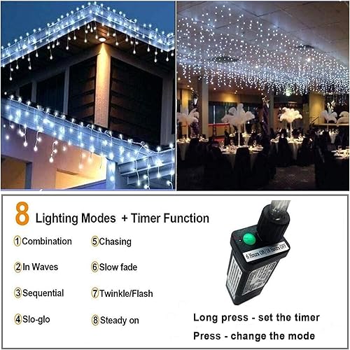 Miniatura 3 de Luces LED de carámbano para exteriores, 32.8 pies, 400 luces LED de Navidad con temporizador, impermeables, conectables, cortina de aleros,