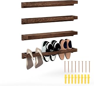 lesolar Wall Mounted Shoe Rack 30in, Hanging Shoe Organizer Rack 4 Pack, Solid Wood Shoe Storage Rack Rustic Burnt, Wooden Shoe Shelf Rack, Hanging Shoe Organizer Holder for Closet Door RV Entryway