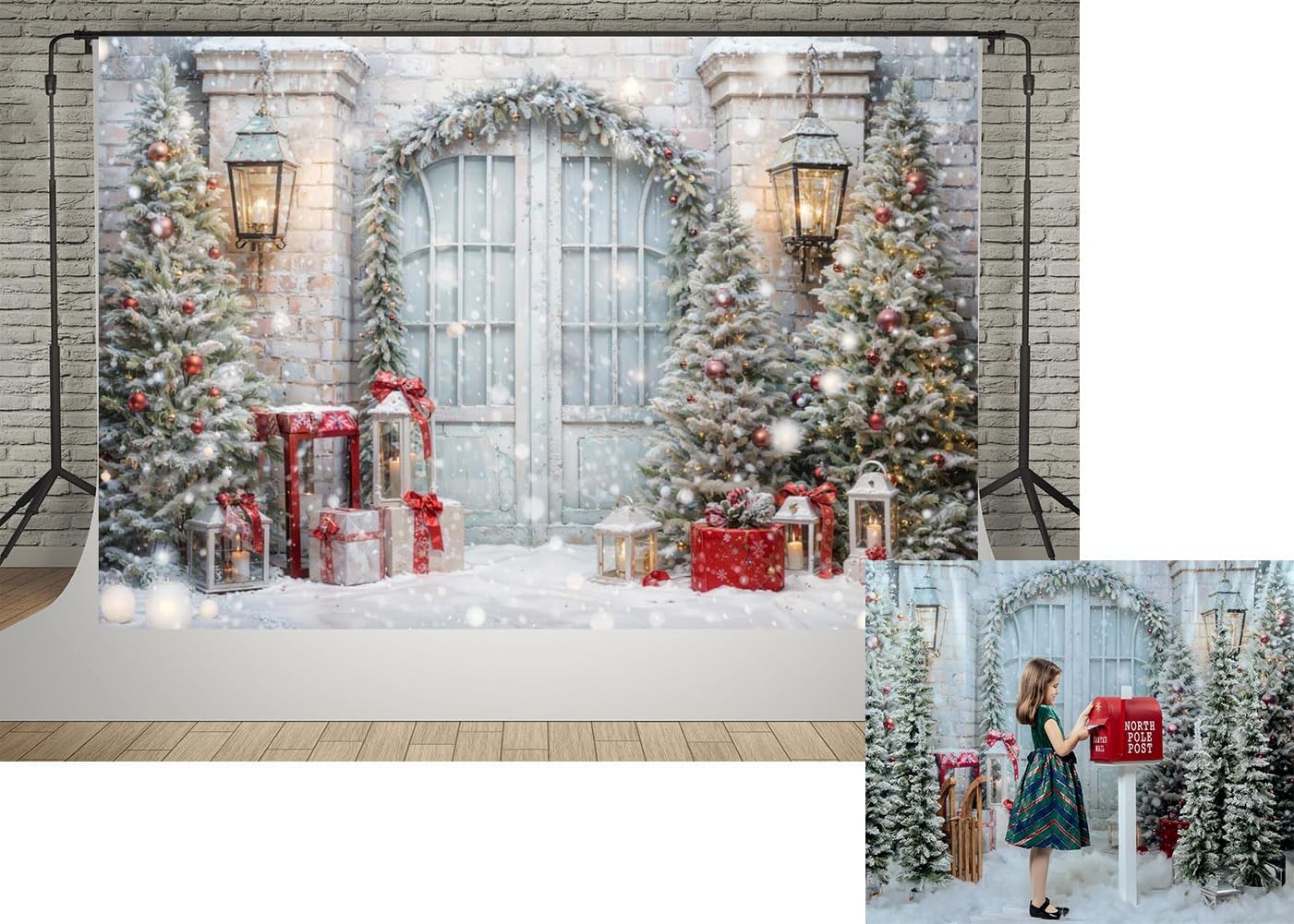 Kate 7x5ft Winter Frozen Snow Photography Backdrops Family Brick Wall ...