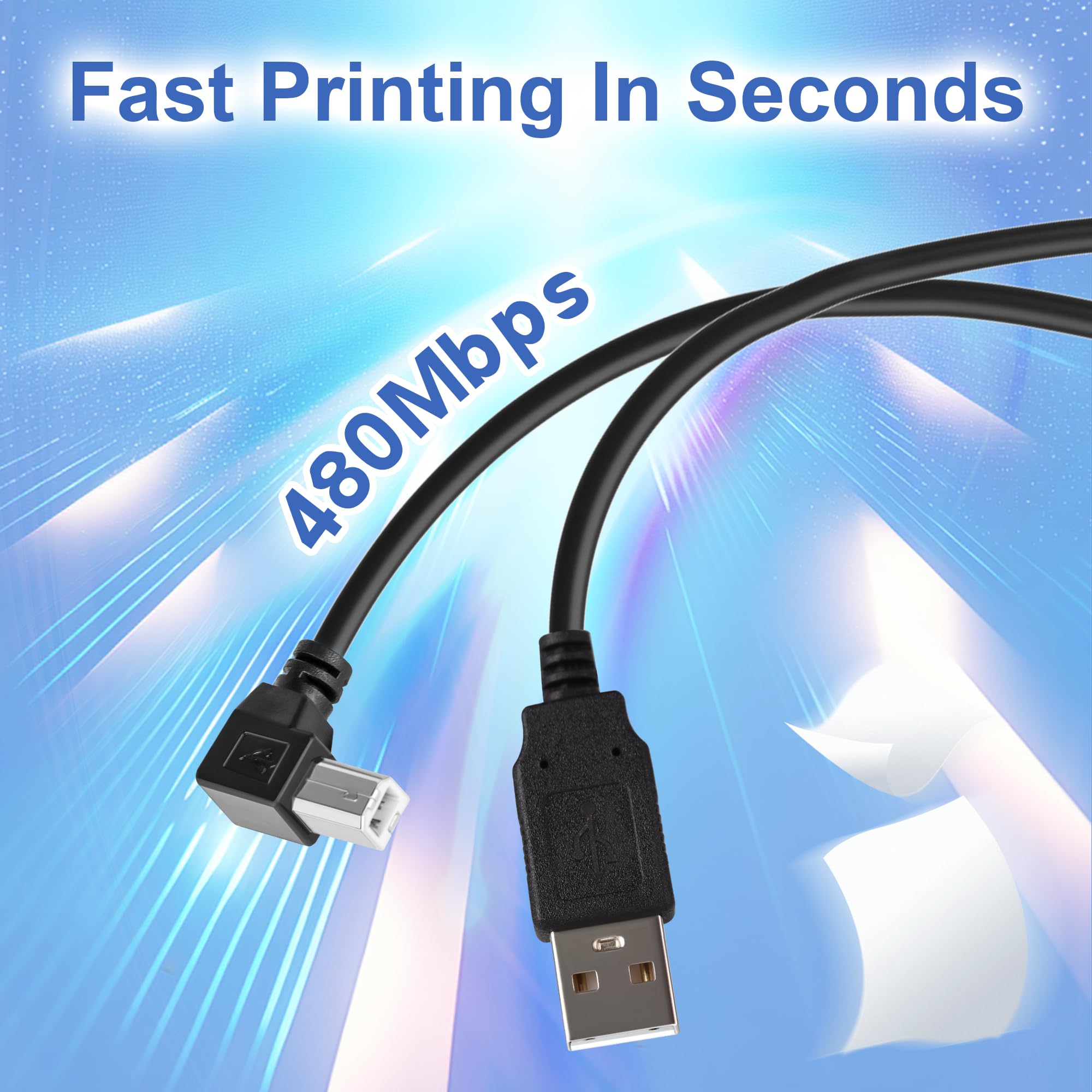 USB 2.0 Druckerkabel, 90 Grad rechtwinklig, A-Stecker auf B-Stecker, Hochgeschwindigkeitskabel, universelles Drucker-/Scannerkabel, kompatibel mit HP, Canon, Dell, Epson, Lexmark