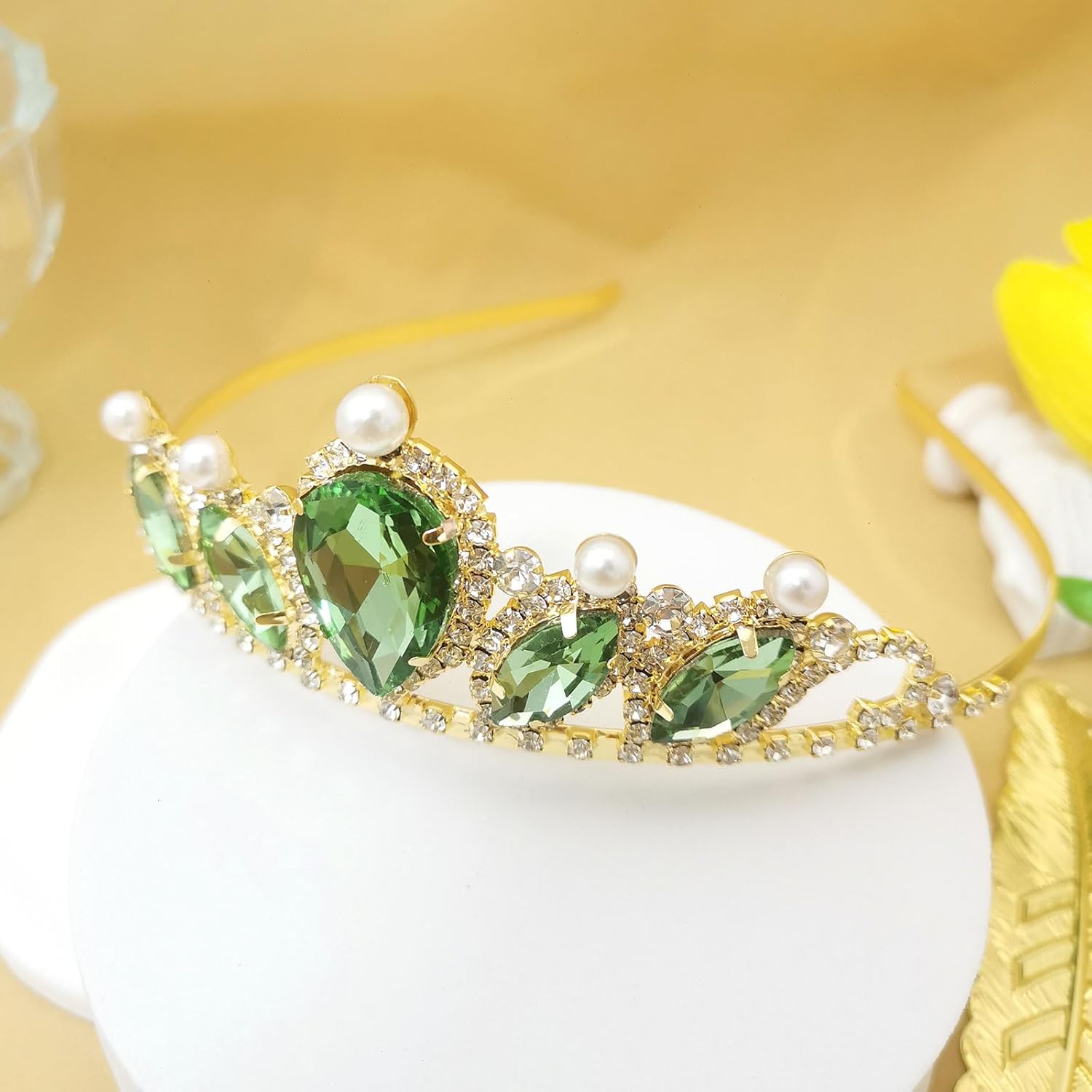 Tiana Costume Princess Tiana Crown and Lotus Necklace Frog Princess Birthday Dress up,Halloween,Prom or Wedding Green Tiara - Image 3