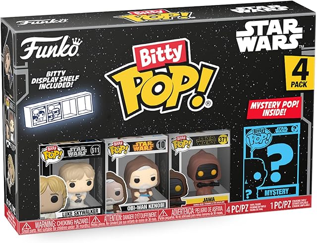 Funko Bitty POP! Star Wars - Luke Skywalker, Obi-Wan Kenobi, Jawa and A Surprise Mystery Mini Figure - 0.9 Inch (2.2 Cm) Collectable - Stackable Display Shelf Included - Gift Idea - Cake Topper