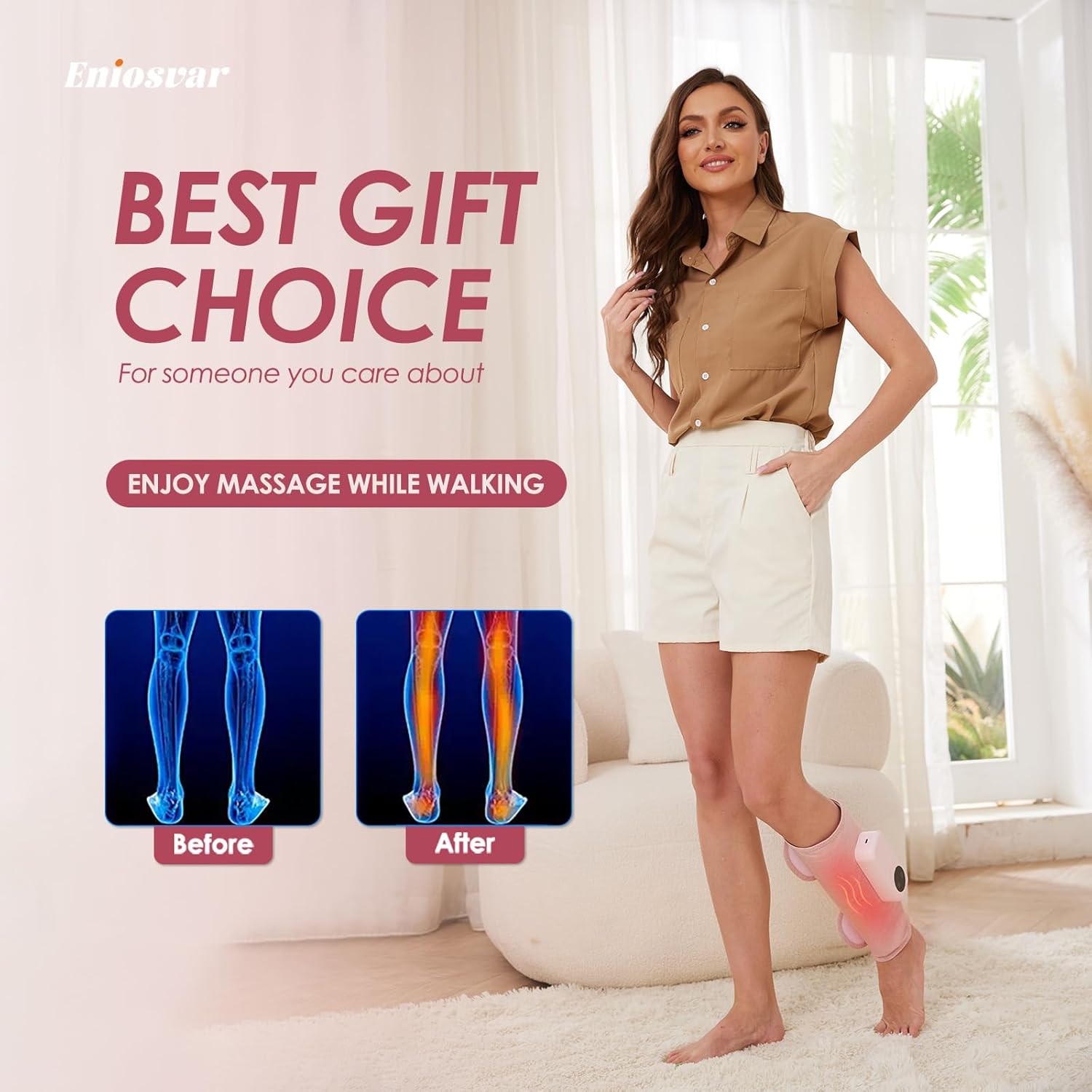 Air Compression Leg Massager, Cordless Calf Massager with Heat, Air Compression Leg Massage for Circulation and Pain Relief, Gifts for Dad Mom Men Women, Pink (Single) - Image 6