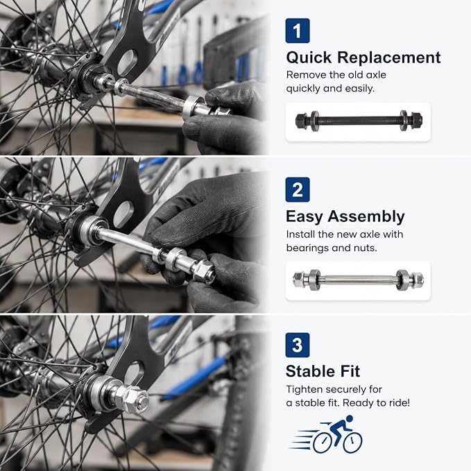 Eje trasero bicicleta 180mm acero plateado 1 pza miniatura 8