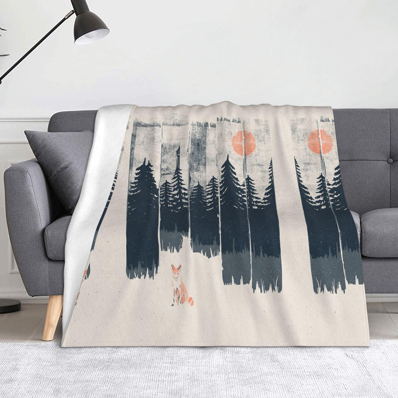 Couverture polaire douce CHANGLEI : flanelle de qualité supérieure motif artistique renard