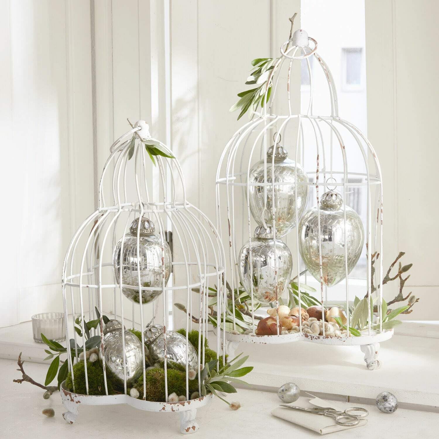 Loberon Osterei 6er Set Lacul, antiksilber | mit Strasssteinen verzierte Kappe, Deko-Eier aus Bauernsilber, Ostern, Osterschmuck, Osterdeko, Glas, Eisen