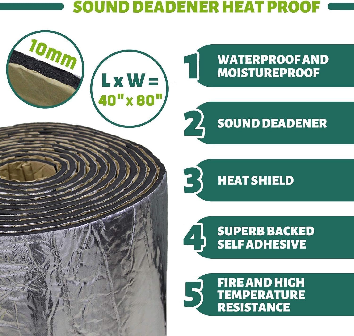 MODIGT 10mm 21.53sqft 40inch x 80inch Automotive Heat Shield Mat Sound Deadener Mat Noise & Dampening Heat Insulation Mat Application for Car Hood Dynamat Ceiling Door