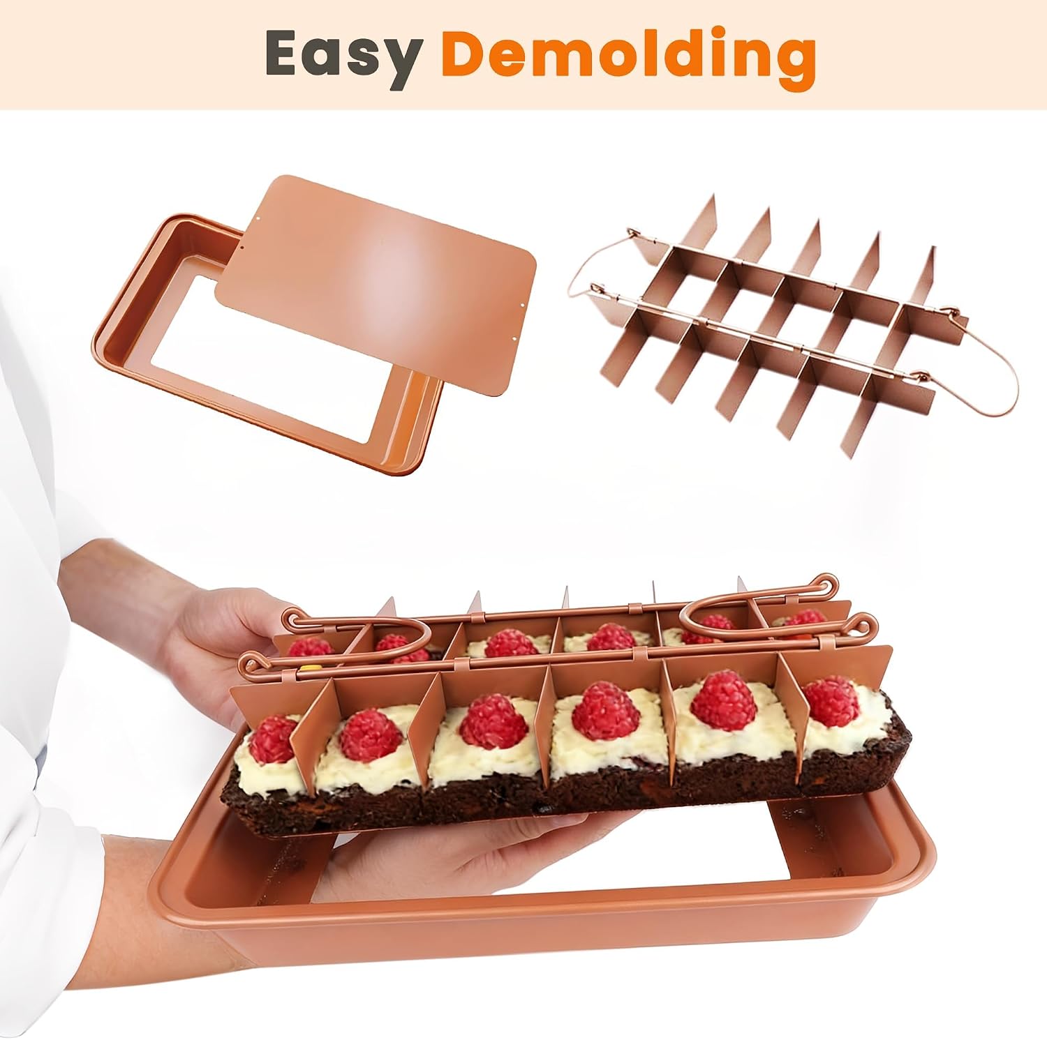 Brownie Pan with Dividers,18 Pre-slice Brownie Cutter, Orange