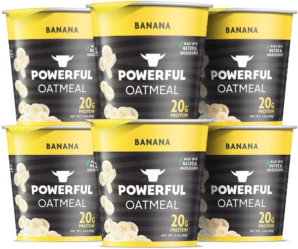 Powerful | Banana | High Protein Instant Oatmeal | Natural Ingredients | 20g Protein (6 Count)