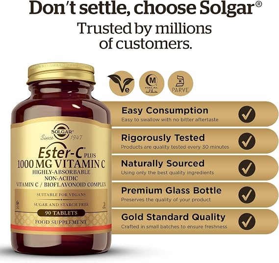 Solgar Ester-C 1000 mg Vitamin C Bioflavonoid Complex, 90 Capsules