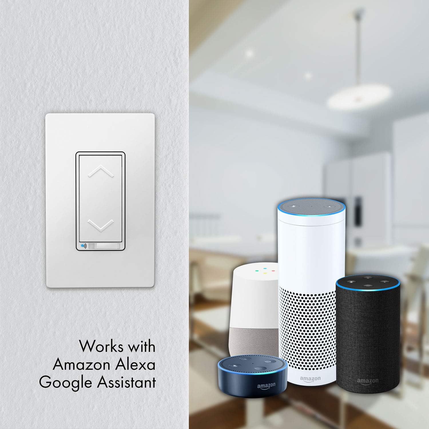 TOPGREENER TGWF500D Smart Dimmer Switch, UL Listed, in-Wall Installation, Single Pole, Neutral Wire Required, Works with Alexa and Google Assistant, White
