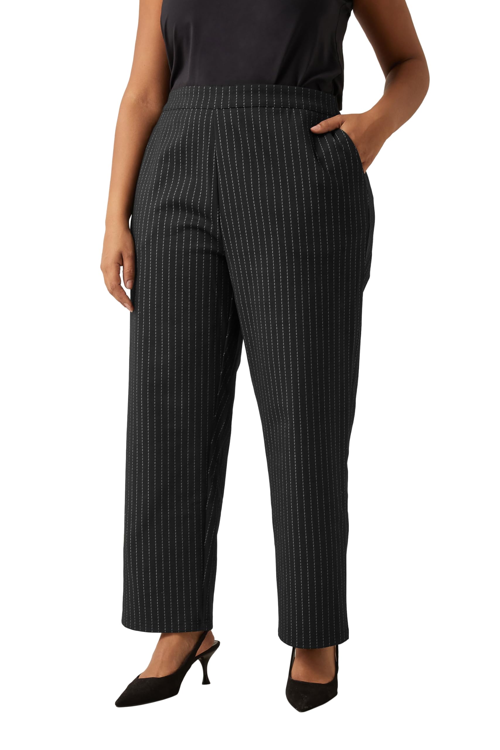 Evans Women's Black Curve Pinstripe Wide Leg Trousers - Plus Size Curve