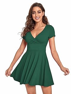 Women's Surplice Neck Short Sleeve Mini Wrap A Line Fit and Flare Dress - Buy now