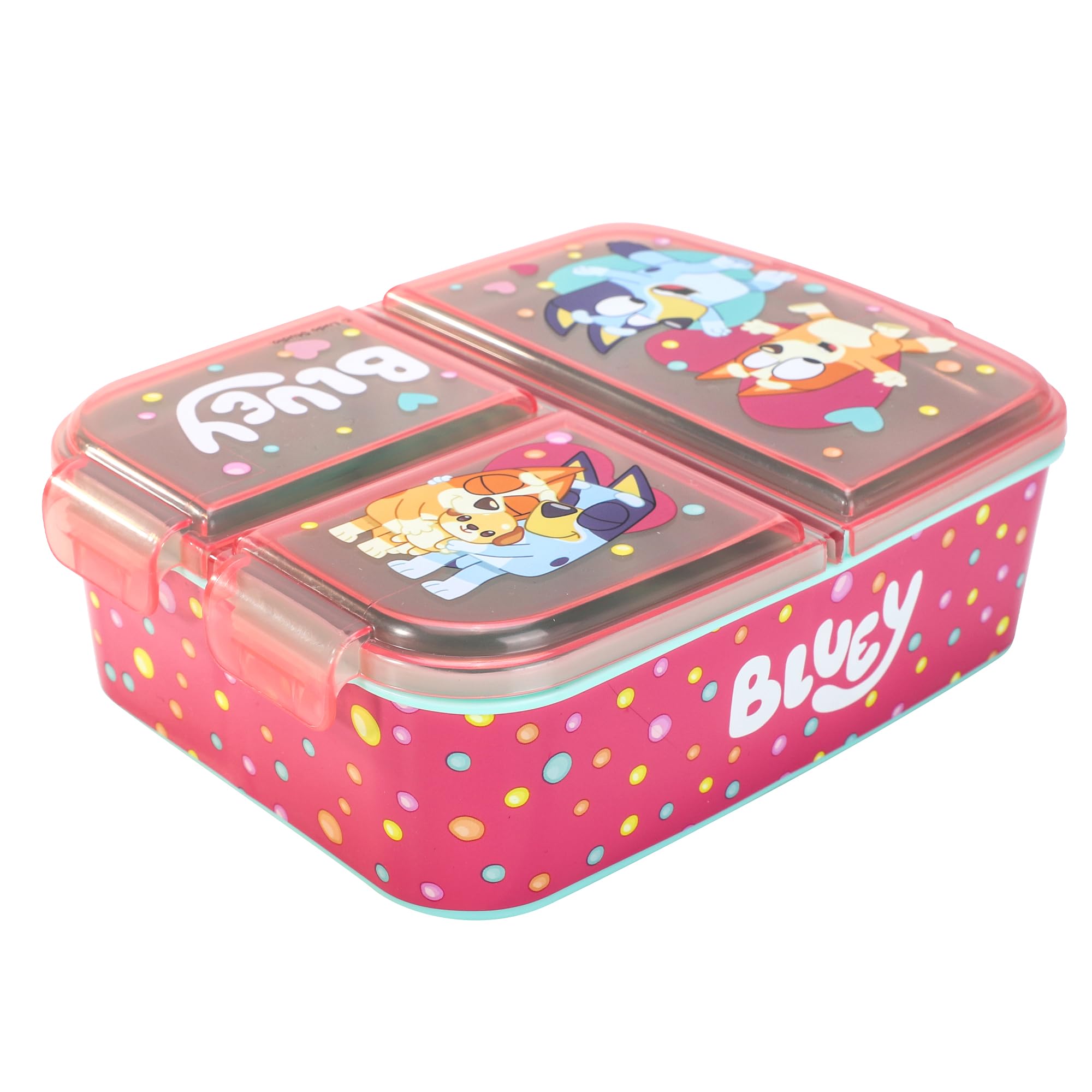 Bluey Multicolour Kids Childrens Multi Compartment Rectangular School Travel Lunch Food Box Sandwich Bento Container, Bpa Free