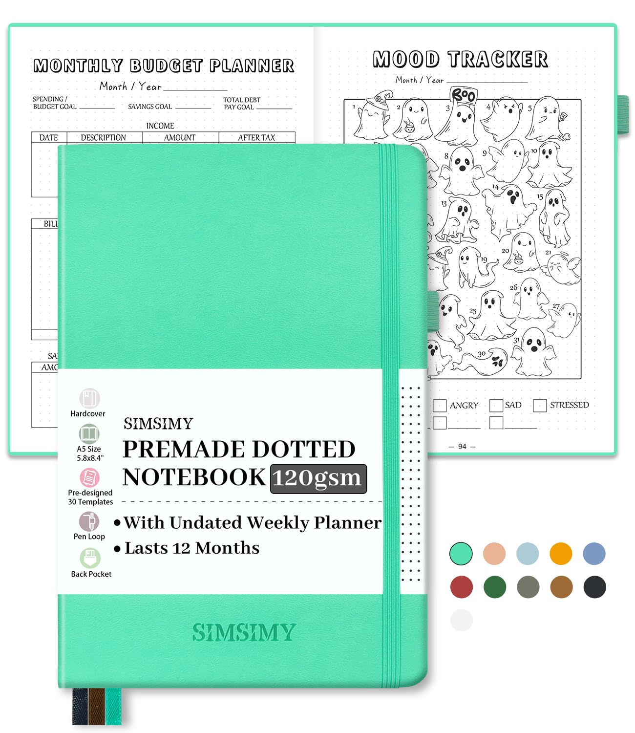 SIMSIMY Premade Bullet Dotted Journal Notebook, Pre-made Dot Grid ...