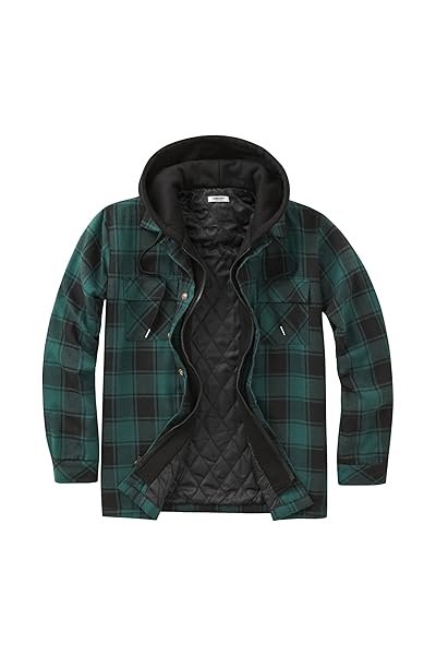 COOFANDY Men's Flannel Shirt Jacket Warm Quilted Lined Hooded Long Sleeve Plaid Shirt Jackets