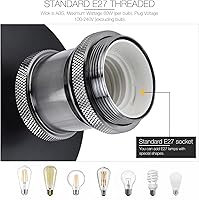 Vista 4 de Soporte de caja de salida de una pieza, E26 E27 Base de porcelana Soporte de lámpara de iluminación con parte superior con cable para cocina, Negro