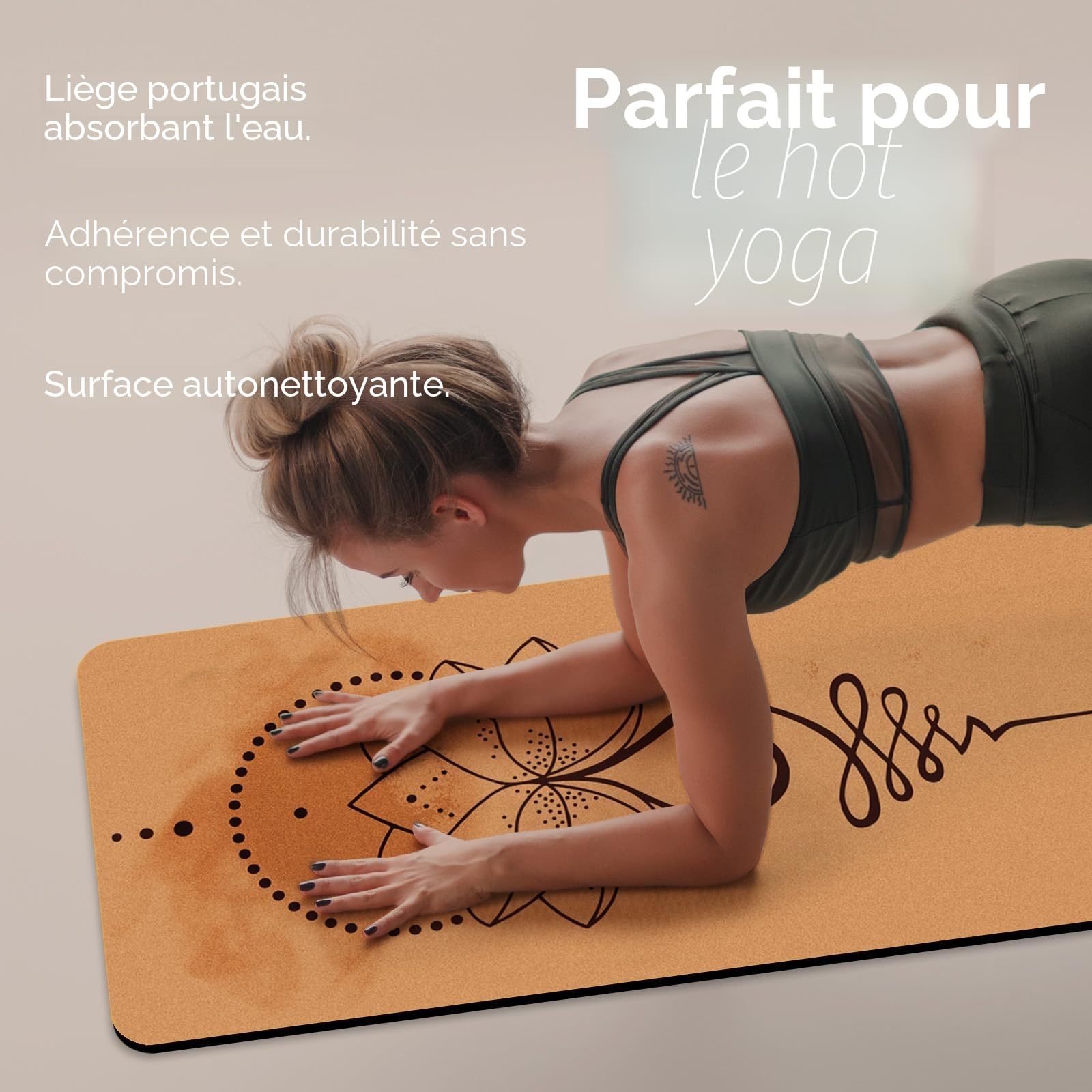 Tapis De Yoga en Liège Naturel 100% Tapis d'exercice Ecologique Haute Densité183X61Cm avec Sangle De Transport pour La Maison, Le Pilates,Le Gymnase Et L'Entraînement