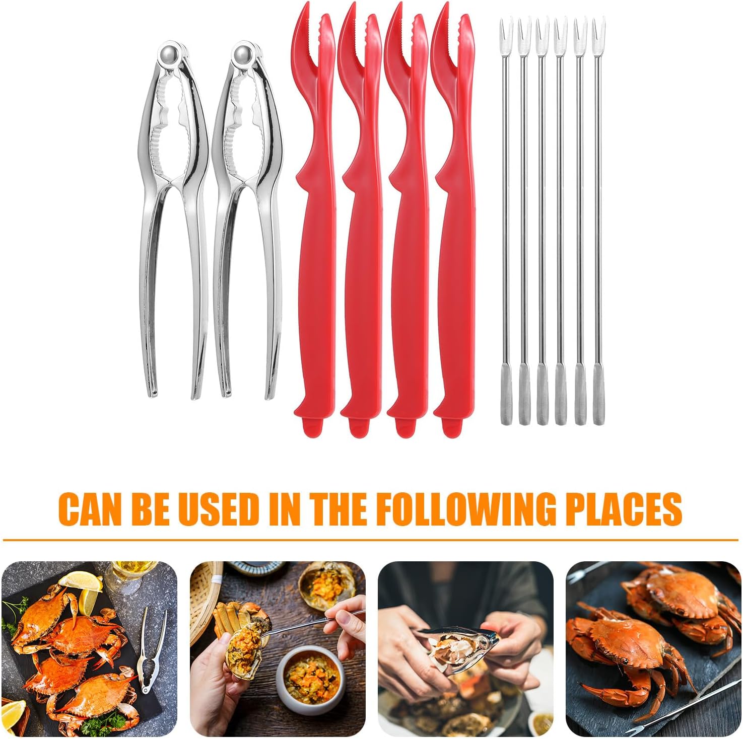12pcs Seafood Tool Set Crab Crackers Lobster Leg Sheller Forks Stainless Steel Crab Eating Utensils for Home Kitchen Dining