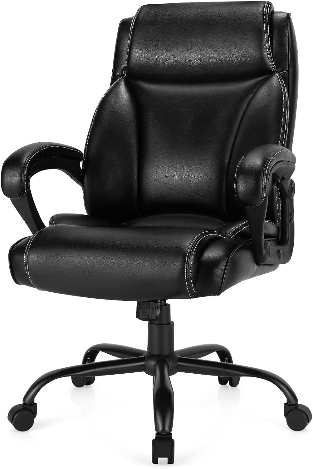 POWERSTONE Big & Tall Executive Office Chair High-Back Computer Desk Chair Leather Adjustable Swivel Chair with Armrest and Lumbar Support (27.5"x 27.5"x (43.5''- 46.5") 400lbs)