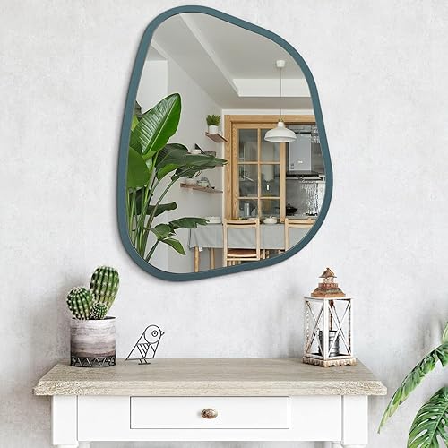Miniatura 104 de Espejo de pared irregular de 26 x 18 pulgadas, espejo de baño grande asimétrico con marco de madera, espejos decorativos artísticos modernos