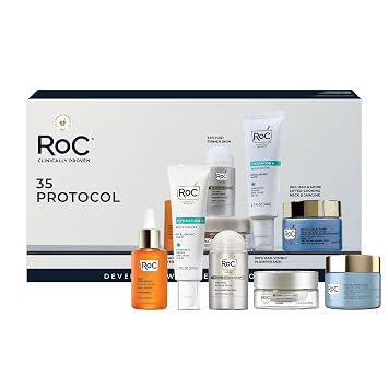 RoC 35 Protocol 5-Piece Complete Anti-Aging Skincare Routine Kit with Retinol Serum, SPF 30 Moisturizer, Eye Cream, Firming Stick for Visible Wrinkle Reduction and Skin