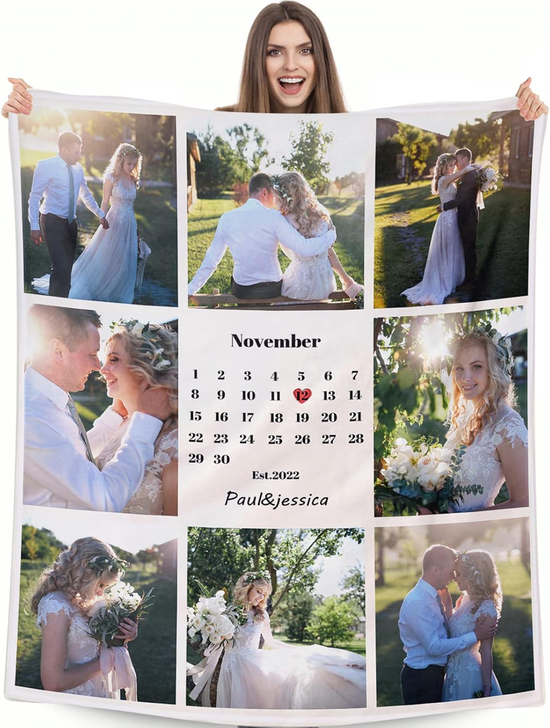 Custom Anniversary Blanket Gifts, 80"x60" Personalized Photos Name Date Throw Blankets, Soft Cozy Flannel Blanket, Wedding Gifts for Bride and Groom, Gift for Couple, Girlfriend, Boyfriend