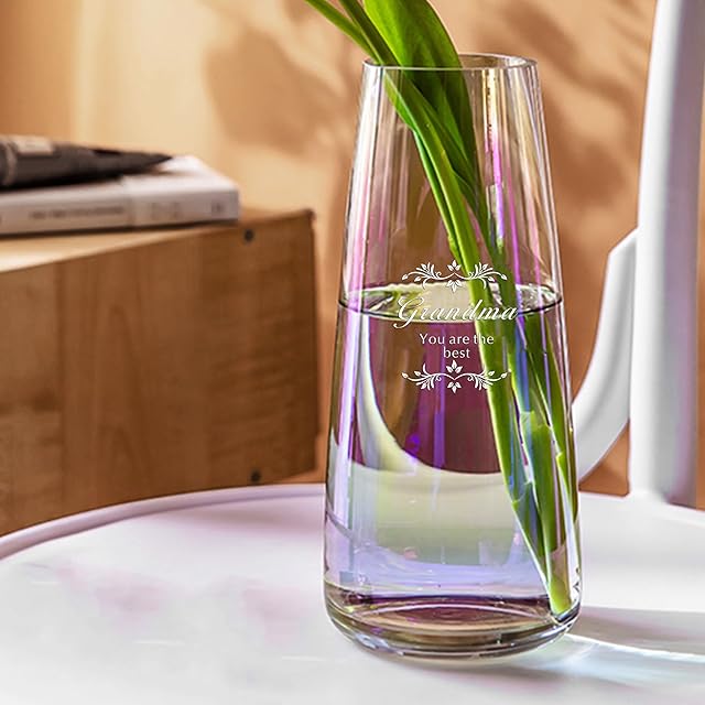 Personalised Vase for Flower Rainbow Plated Glass Engraved Vase Custom Gift for Christmas Mothers Day Wedding Engagement Anniversary (Design 1)