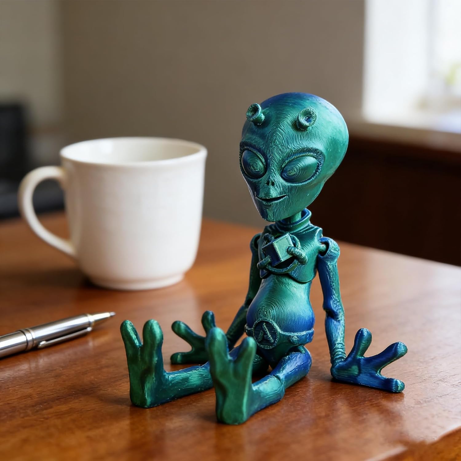 3D Printed Poseable Alien Premium（Blue-Green） with Articulated Joints，Sensory Stress Relief，Home Office Exclusive Decorations image 4