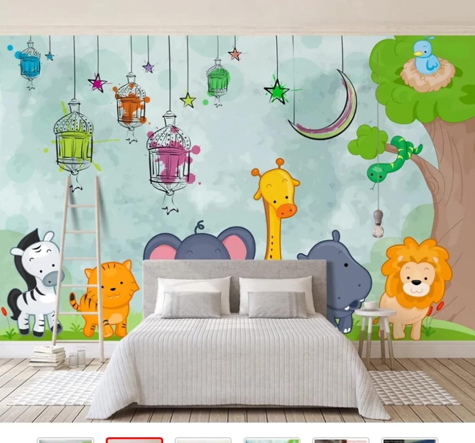 XLMING Cartoon Animals Giraffe Lion Elephant 3D Wallpaper Luxury Silk Study Dining Feature Sofa Grey Bedroom Living Room Tv Decorative Wall-200cm×140cm