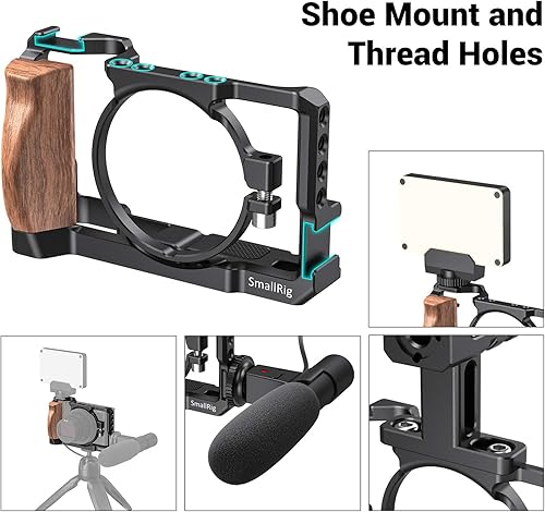 Miniatura 5 de SMALLRIG Jaula de cámara Vlog para cámara Sony RX100 VI y RX100 VII (se adapta a cámaras DSC-RX100 M6 y DSC-RX100 M7) con mango de madera Vlogger