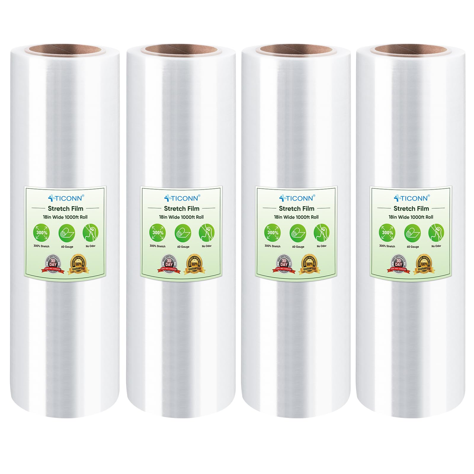TICONN Stretch Wrap 4-Pack | Industrial Strength Clear Plastic Film for Pallet Wrapping, Shipping, Moving - main product image