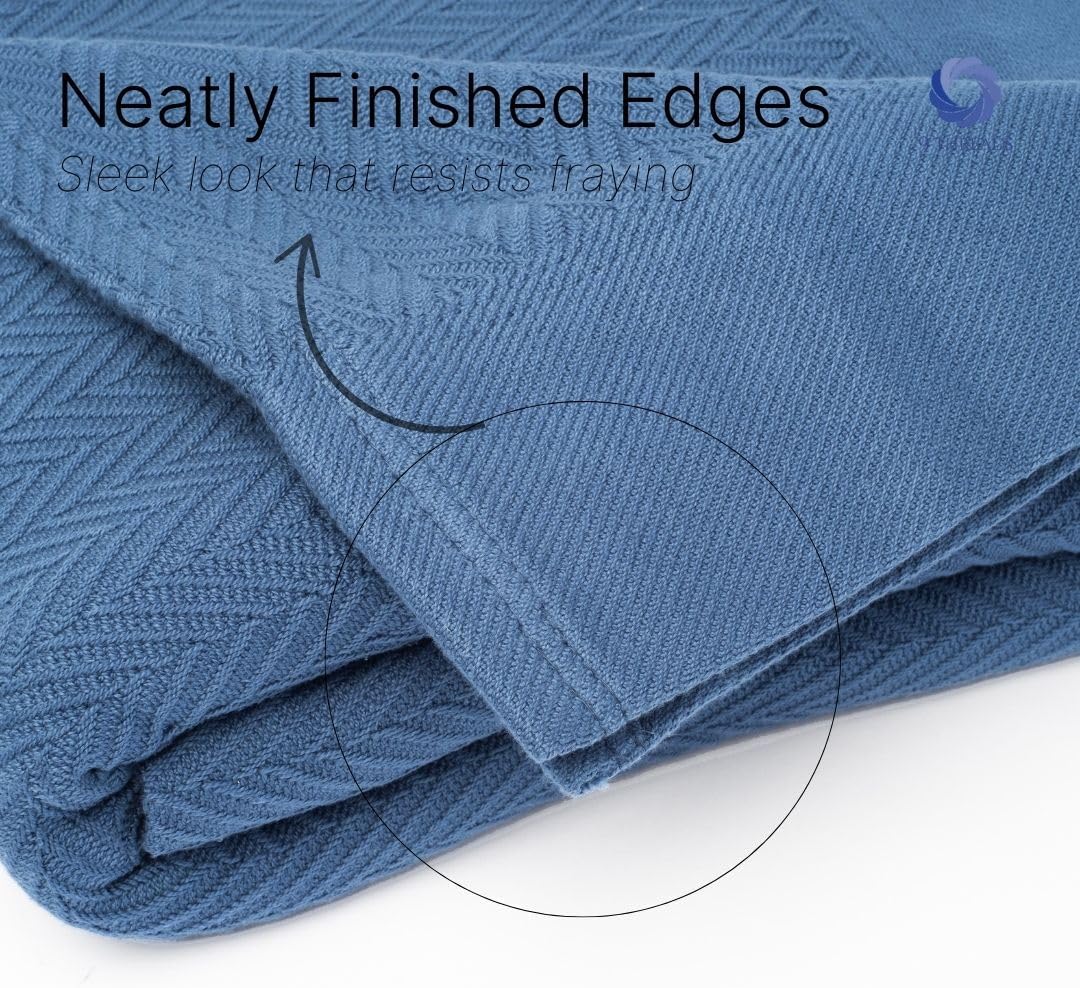 100% Cotton Herringbone Weave Blankets, 90"X90" Queen, Throw Blanket for Bed,All Season Cotton Blanket, Cozy Blanket,Throws Bed Blanket, Throw Blanket for Couch,Modern Home Decor -Navy Blue - Image 3