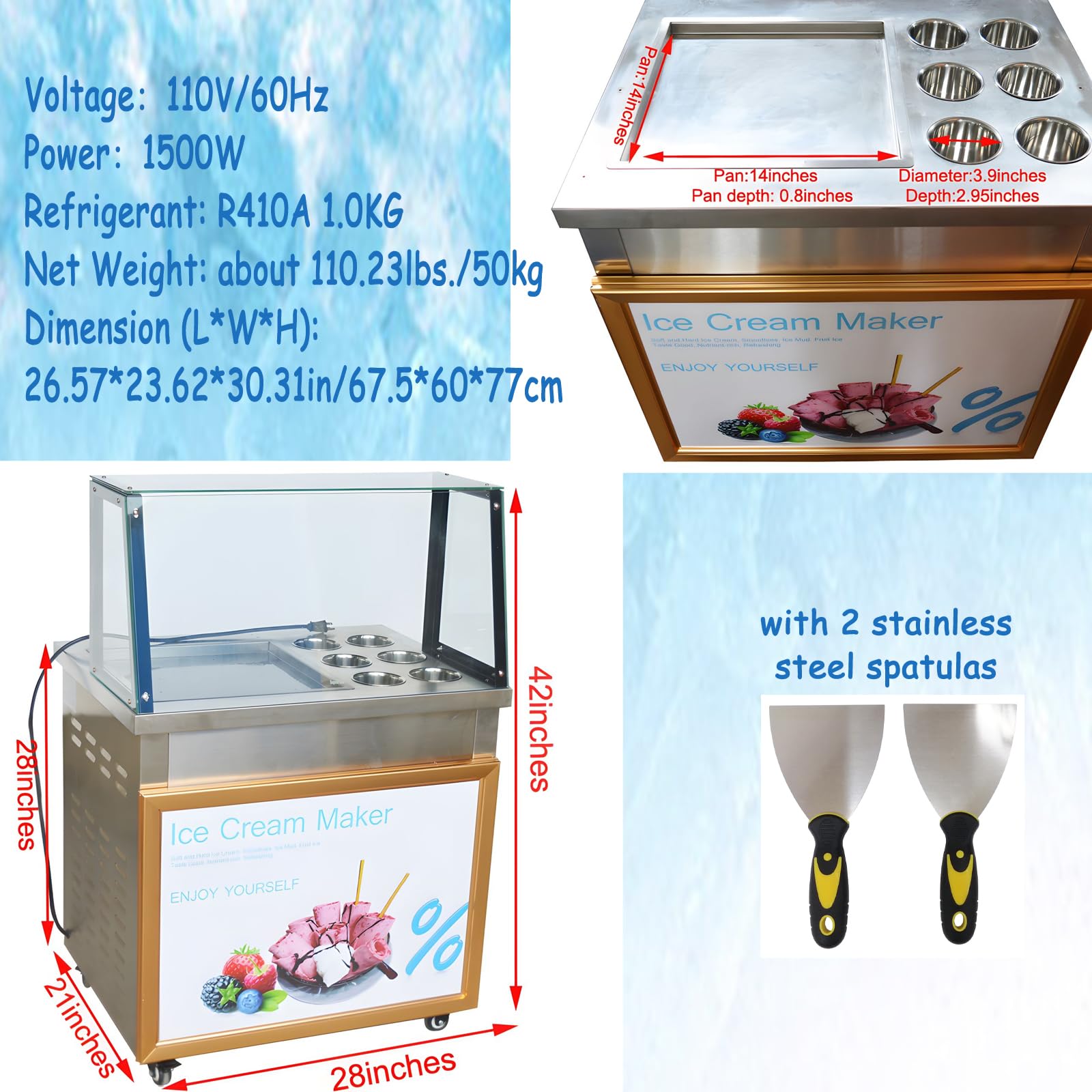 Banfluxion Fried Yogurt Cream Machine Stainless Steel Commercial Rolled Ice Cream Maker 14