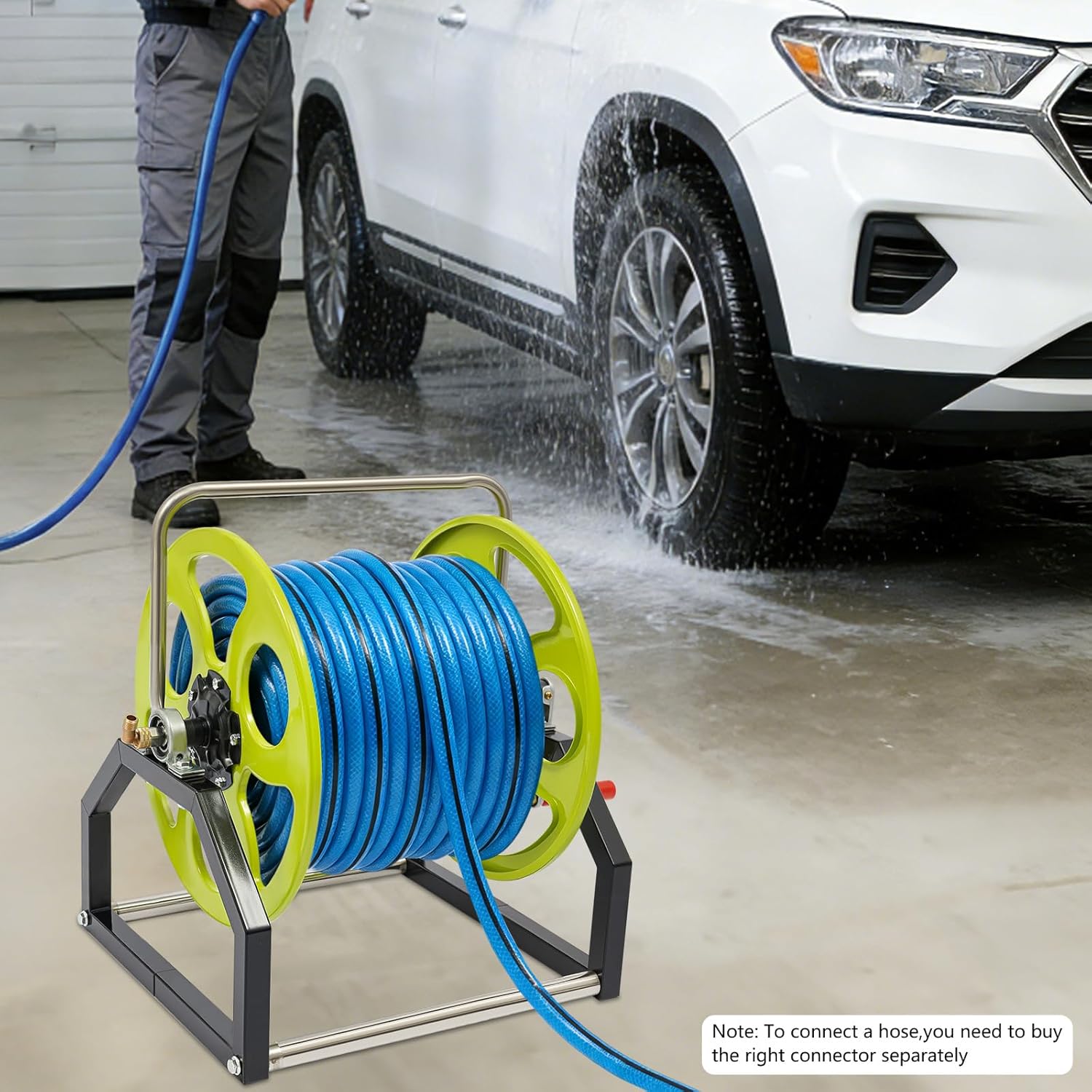 Garden Hose Reel, Holds 300Ft of 0.55 Inch Hose, Heavy Duty Wall/Floor Mount Hose Holder, Portable Water Hose Reel Cart for Outside Yard, Lawn, 23.2" x 15.4" x 19.7"