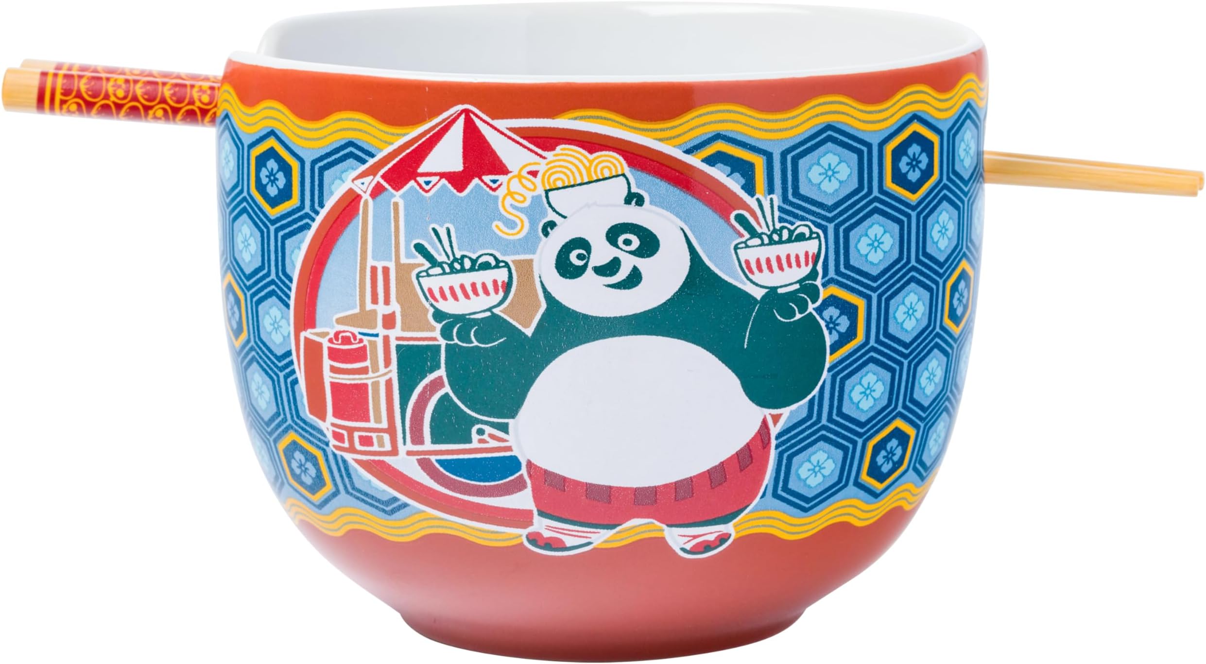 Silver Buffalo Kung Fu Panda Featuring Po Holding Ramen Ceramic Ramen Noodle Rice Bowl with Chopsticks and Spoon, Microwave Safe, 20 Ounces